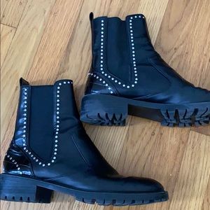 ZARA black studded booties with a crocodile detail